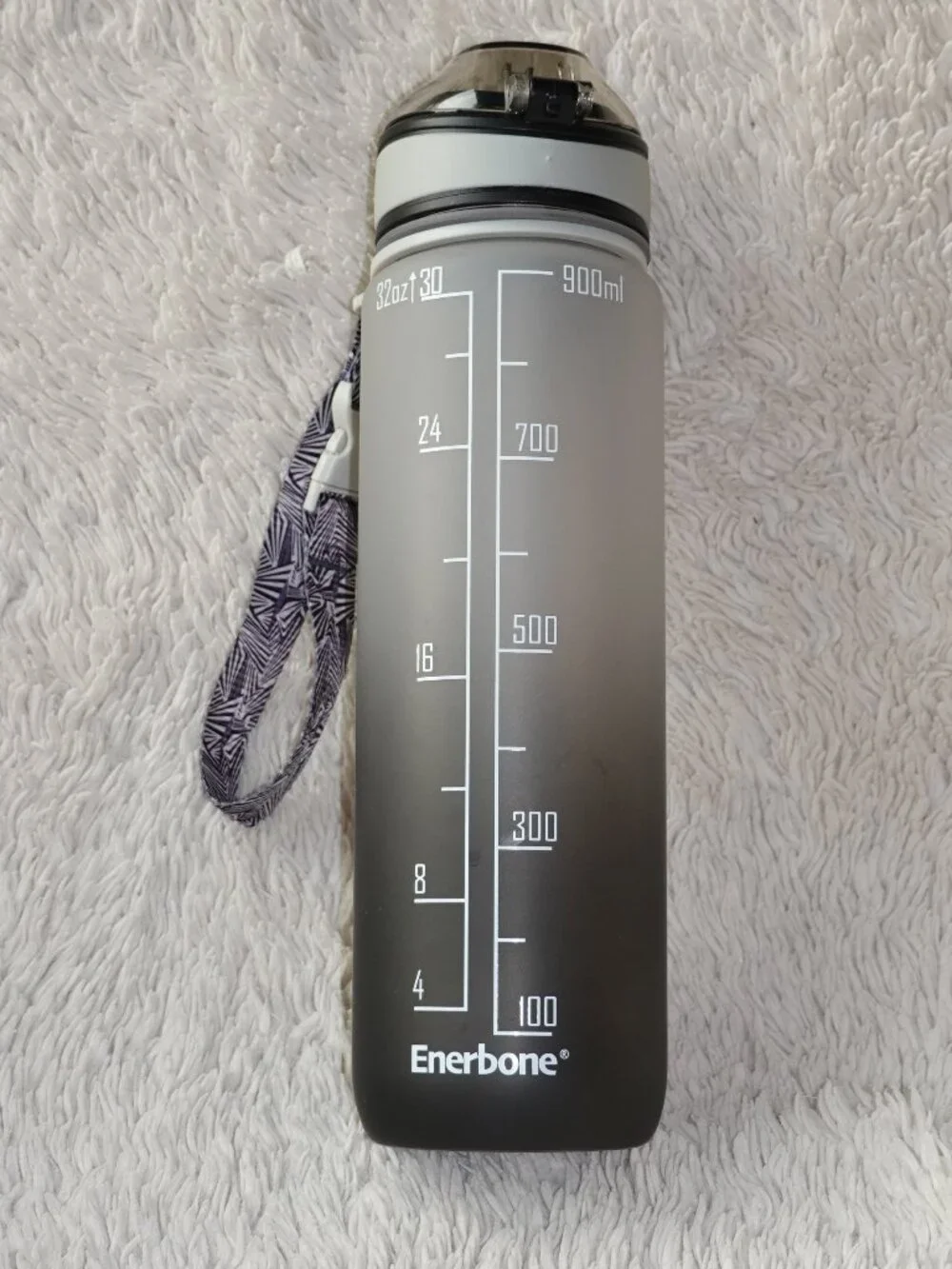 Enerbone 32 oz Motivational Drinking Water Bottle Ombre Gray Black, NWOT